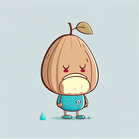 cute beechnut cartoon character sad, cartoon style, modern simple illustrationの写真素材