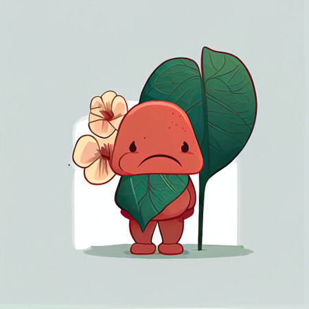 cute begonia flower cartoon character sad, cartoon style, modern simple illustrationの写真素材