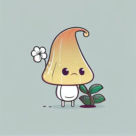 cute bell flower cartoon character sad, cartoon style, modern simple illustrationの写真素材