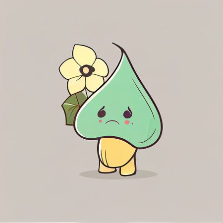 cute bell flower cartoon character sad, cartoon style, modern simple illustrationの写真素材