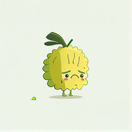 cute bergamot cartoon character sad, cartoon style, modern simple illustrationの写真素材