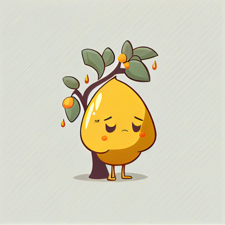 cute buckthorn cartoon character sad, cartoon style, modern simple illustrationの写真素材