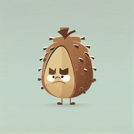 cute chestnut cartoon character sad, cartoon style, modern simple illustrationの写真素材