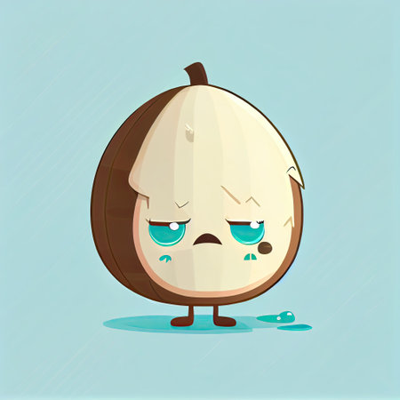 cute coconut cartoon character sad, cartoon style, modern simple illustrationの写真素材