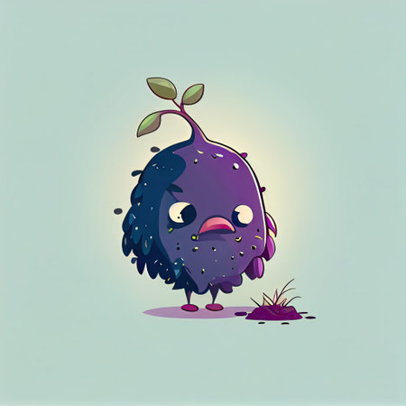 cute crowberry cartoon character sad, cartoon style, modern simple illustrationの写真素材