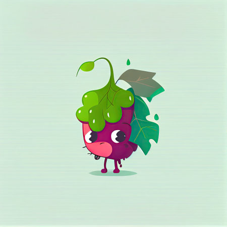 cute currant cartoon character sad, cartoon style, modern simple illustrationの写真素材
