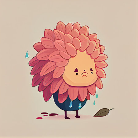 cute dahlia flower cartoon character sad, cartoon style, modern simple illustrationの写真素材