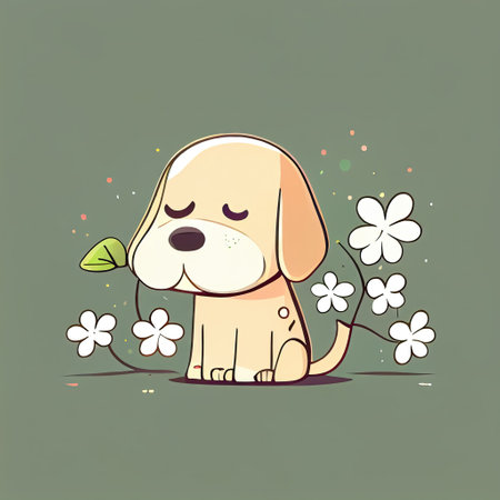 cute dogwood cartoon character sad, cartoon style, modern simple illustrationの写真素材