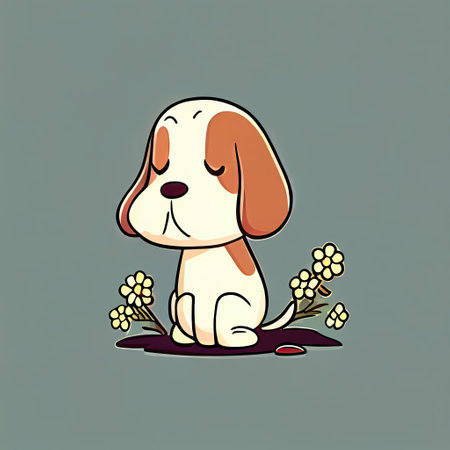 cute dogwood cartoon character sad, cartoon style, modern simple illustrationの写真素材
