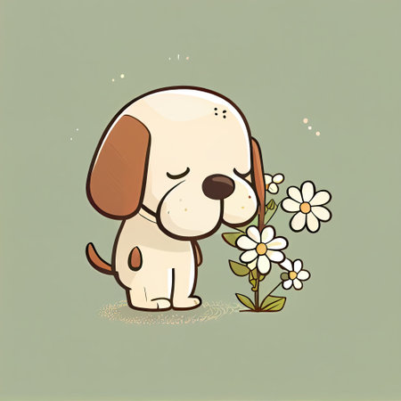 cute dogwood cartoon character sad, cartoon style, modern simple illustrationの写真素材