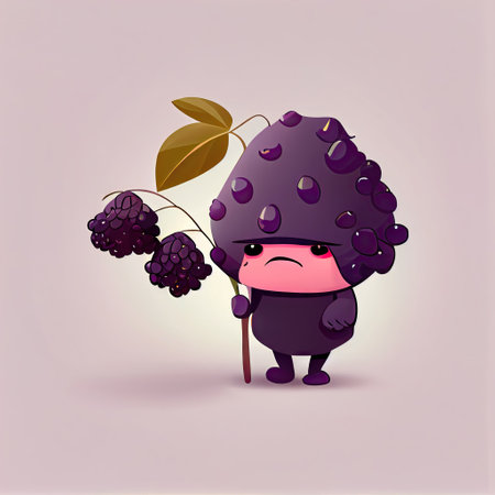 cute elderberry cartoon character sad, cartoon style, modern simple illustrationの写真素材