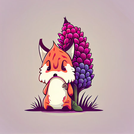 cute foxglove flower cartoon character sad, cartoon style, modern simple illustrationの写真素材