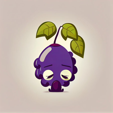 cute grape cartoon character sad, cartoon style, modern simple illustrationの写真素材
