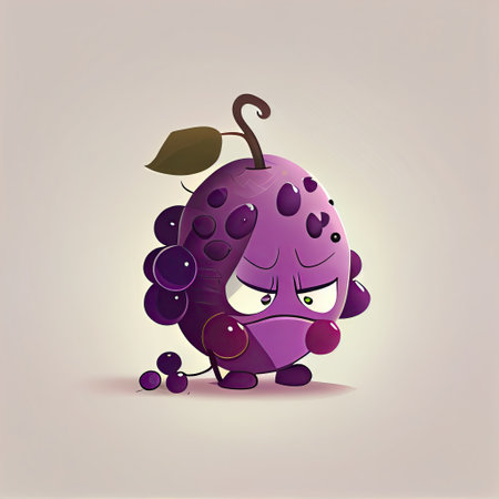 cute grape cartoon character sad, cartoon style, modern simple illustrationの写真素材