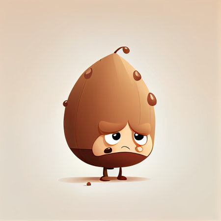 cute hazelnut cartoon character sad, cartoon style, modern simple illustrationの写真素材