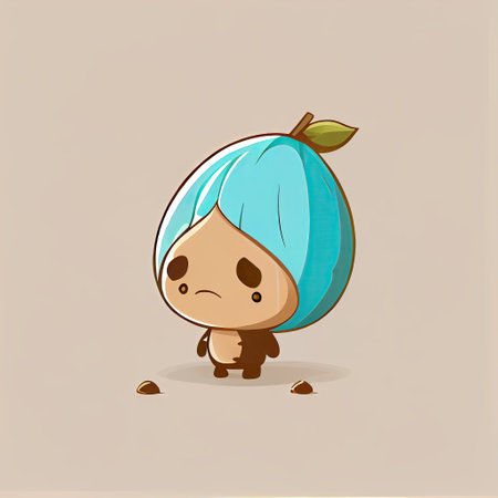 cute hazelnut cartoon character sad, cartoon style, modern simple illustrationの写真素材