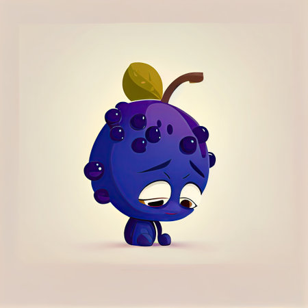 cute huckleberry cartoon character sad, cartoon style, modern simple illustrationの写真素材