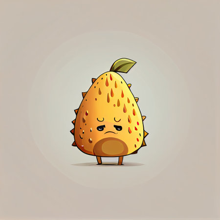 cute jackfruit cartoon character sad, cartoon style, modern simple illustrationの写真素材