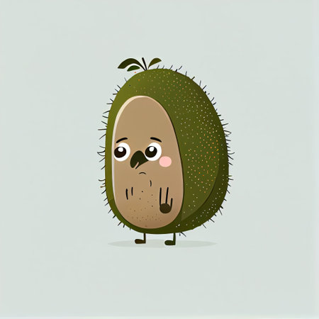 cute kiwi cartoon character sad, cartoon style, modern simple illustrationの写真素材