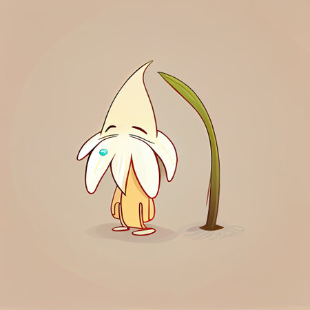 cute lily flower cartoon character sad, cartoon style, modern simple illustrationの写真素材