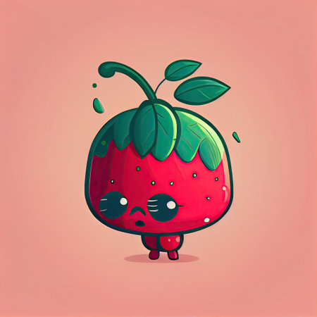 cute lingonberry cartoon character sad, cartoon style, modern simple illustrationの写真素材