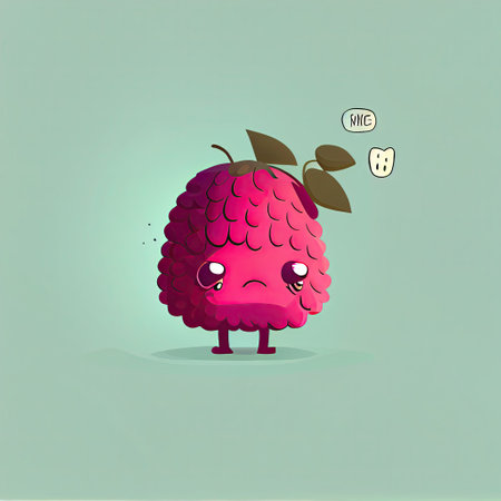 cute loganberry cartoon character sad, cartoon style, modern simple illustrationの写真素材
