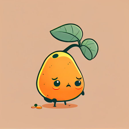 cute loquat cartoon character sad, cartoon style, modern simple illustrationの写真素材