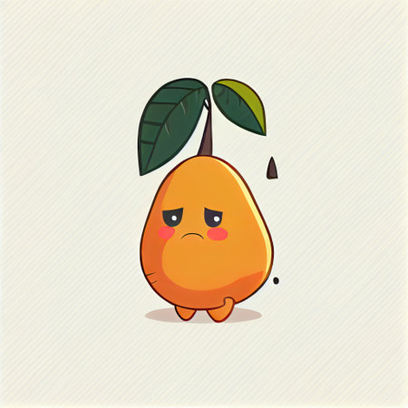 cute loquat cartoon character sad, cartoon style, modern simple illustrationの写真素材