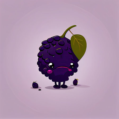 cute marionberry cartoon character sad, cartoon style, modern simple illustrationの写真素材