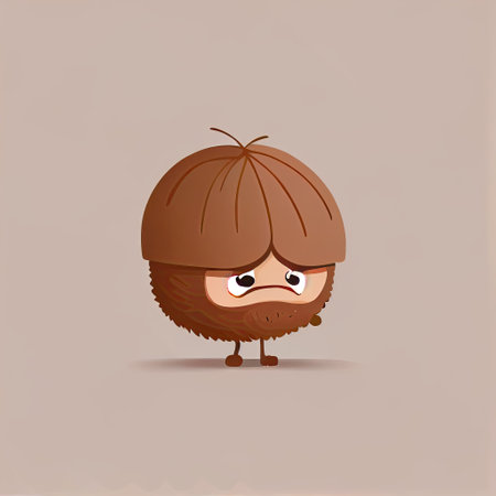 cute nutmeg cartoon character sad, cartoon style, modern simple illustrationの写真素材