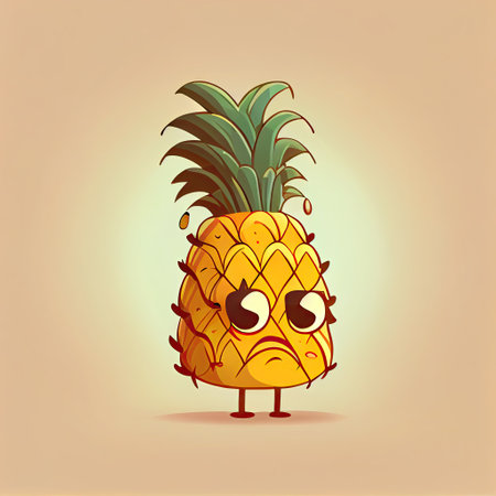 cute pineapple cartoon character sad, cartoon style, modern simple illustrationの写真素材