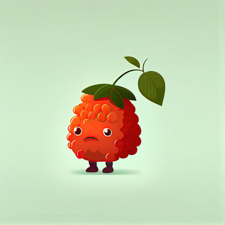 cute salmonberry cartoon character sad, cartoon style, modern simple illustrationの写真素材