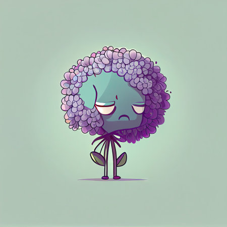 cute statice flower cartoon character sad, cartoon style, modern simple illustrationの写真素材