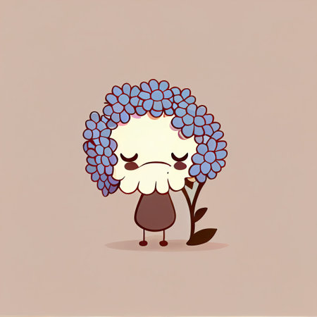 cute statice flower cartoon character sad, cartoon style, modern simple illustrationの写真素材