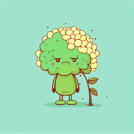 cute viburnum cartoon character sad, cartoon style, modern simple illustrationの写真素材