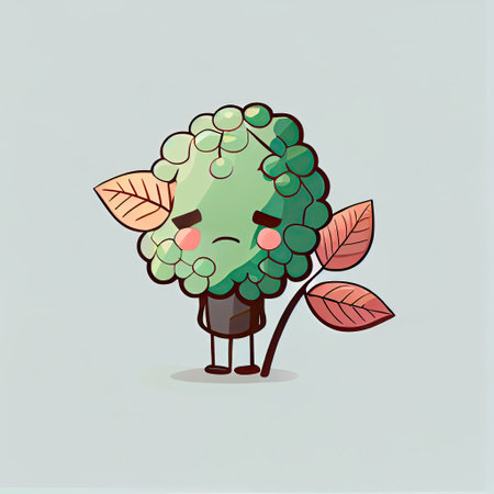 cute viburnum cartoon character sad, cartoon style, modern simple illustrationの写真素材