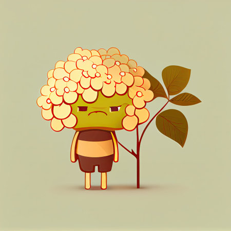 cute viburnum cartoon character sad, cartoon style, modern simple illustrationの写真素材