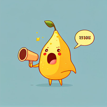 cute starfruit cartoon character shouts into megaphone, cartoon style, modern simple illustrationの写真素材