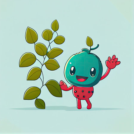 cute barberry cartoon character waving hello to everyone, cartoon style, modern simple illustrationの写真素材