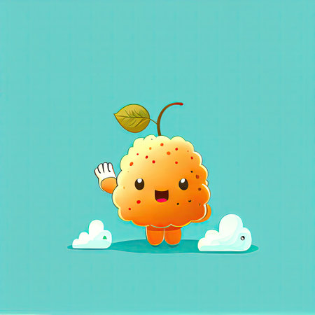 cute cloudberry cartoon character waving hello to everyone, cartoon style, modern simple illustrationの写真素材