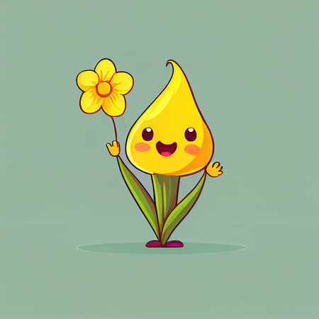 cute daffodil flower cartoon character waving hello to everyone, cartoon style, modern simple illustrationの写真素材