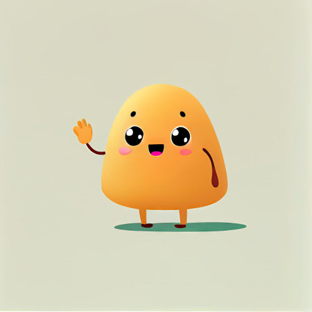 cute fig cartoon character waving hello to everyone, cartoon style, modern simple illustrationの写真素材