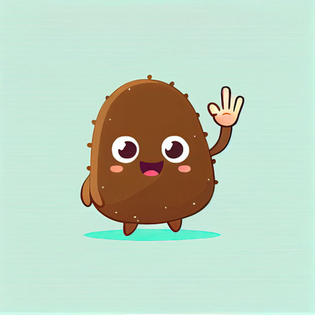 cute fig cartoon character waving hello to everyone, cartoon style, modern simple illustrationの写真素材