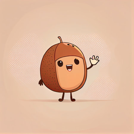 cute hazelnut cartoon character waving hello to everyone, cartoon style, modern simple illustrationの写真素材