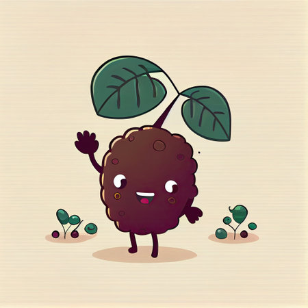 cute mulberry cartoon character waving hello to everyone, cartoon style, modern simple illustrationの写真素材