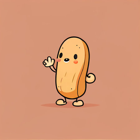 cute peanut cartoon character waving hello to everyone, cartoon style, modern simple illustrationの写真素材