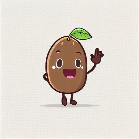 cute pecan cartoon character waving hello to everyone, cartoon style, modern simple illustrationの写真素材