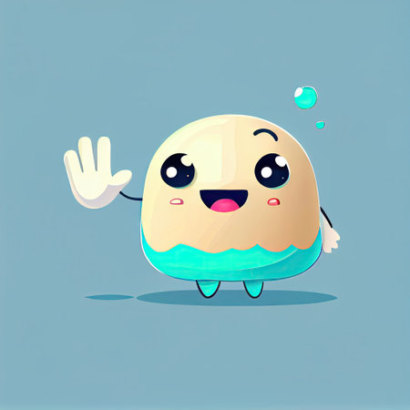 cute roship cartoon character waving hello to everyone, cartoon style, modern simple illustrationの写真素材