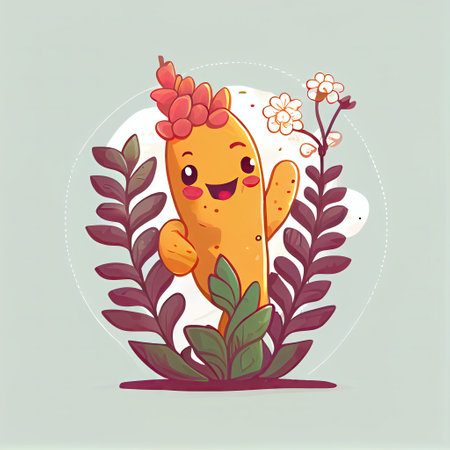 cute snapdragon flower cartoon character waving hello to everyone, cartoon style, modern simple illustrationの写真素材