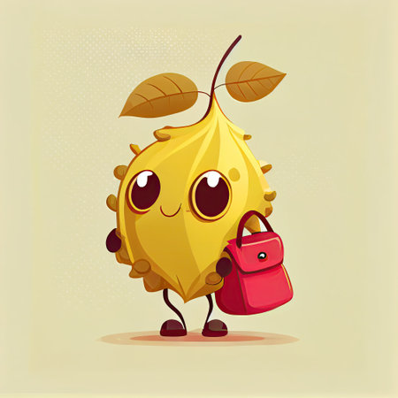 cute barberry cartoon character with a bag, cartoon style, modern simple illustrationの写真素材